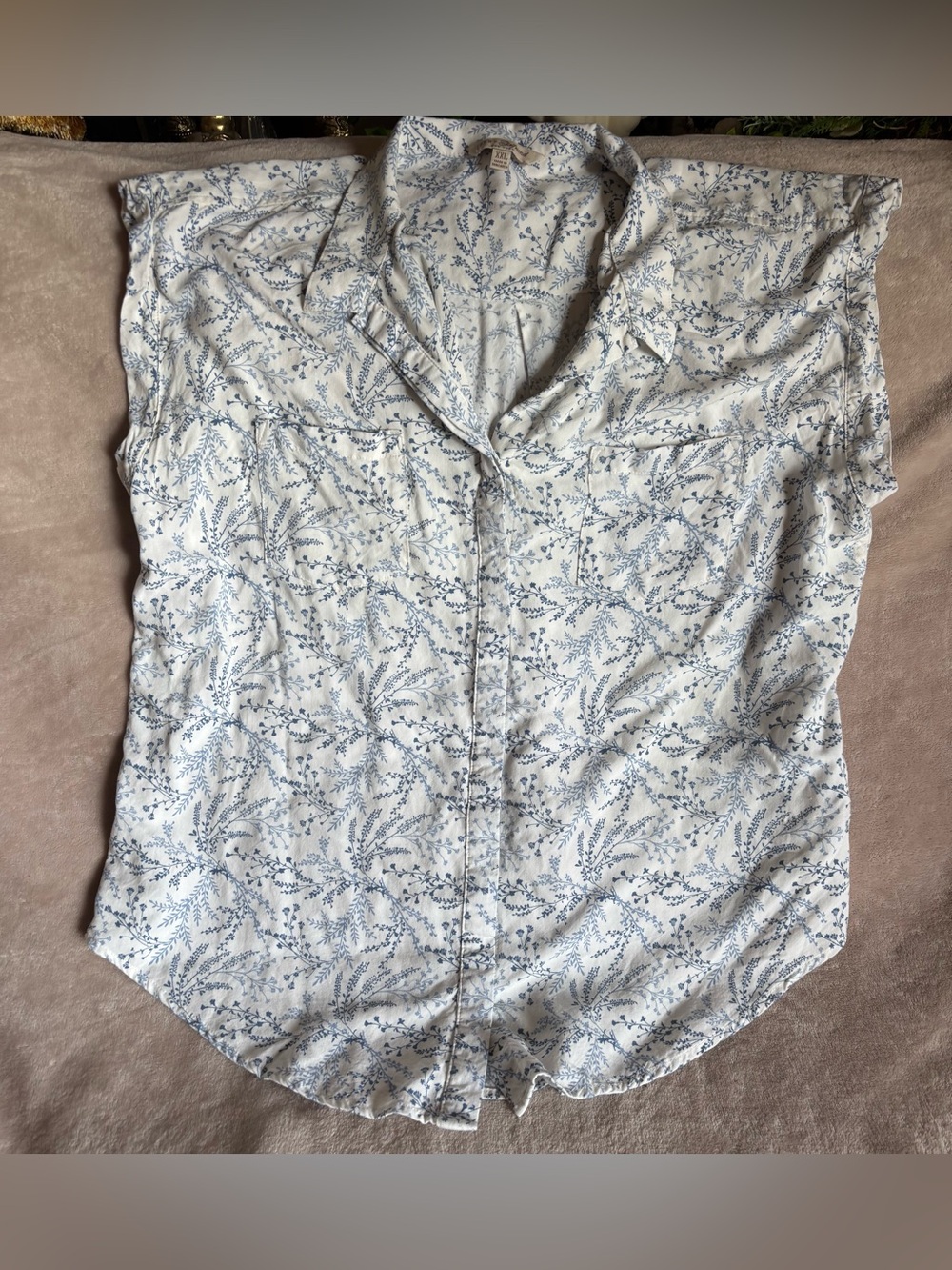 Summer Top Jachs Girlfriend White Shirt with Light Blue Floral Print Women’s 2XL